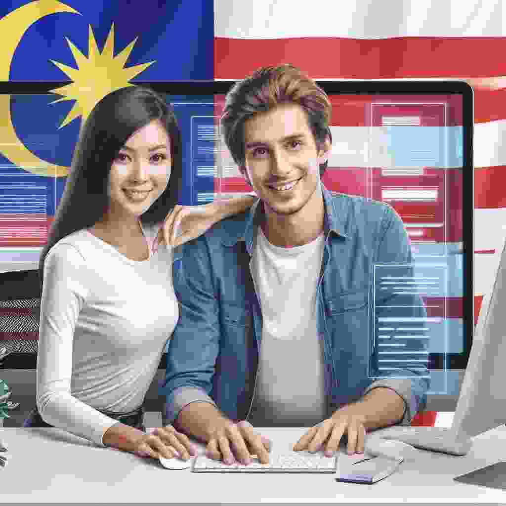 Two webdesigners designing a website for Malaysia in jumixdesign (illustration)