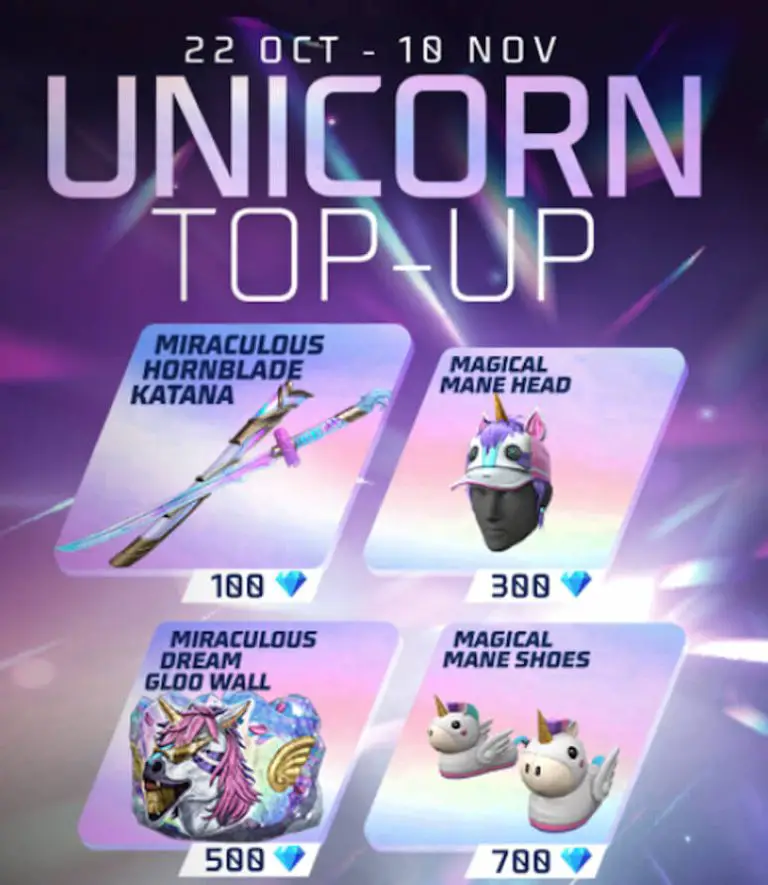 Unlock Free Rewards in Free Fire’s Unicorn Top-Up Event with Diamond Purchases